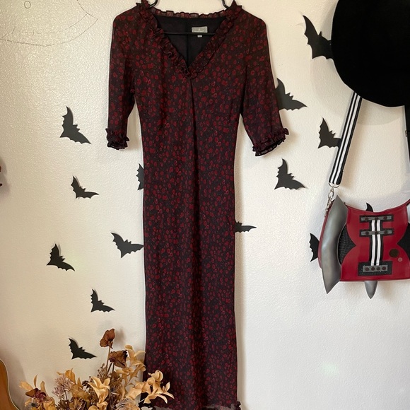 Gothic casual floral rose print long dress - Picture 15 of 16